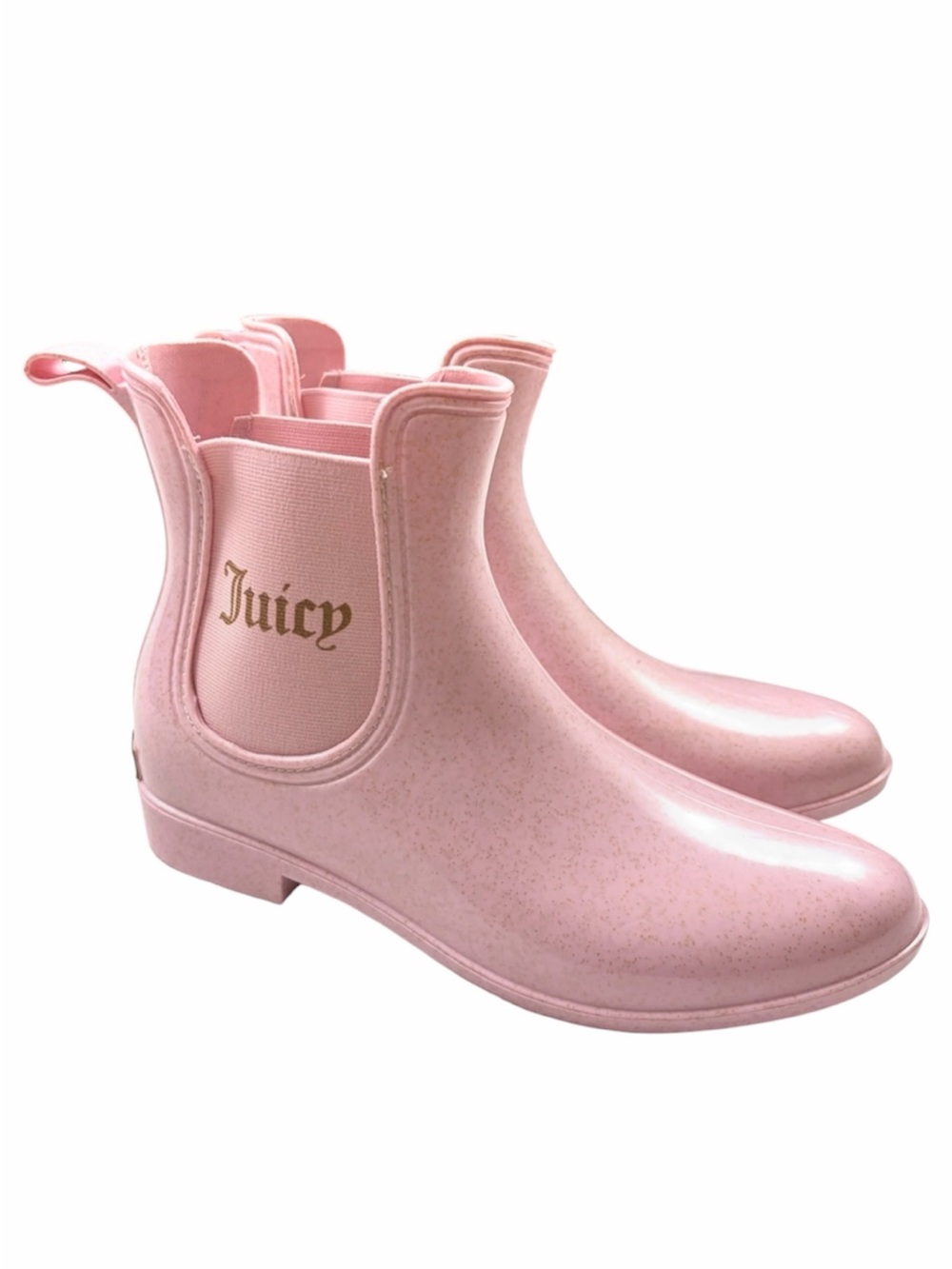 Juicy Couture Pink Speckled Rain Boots Chelsea Ankle Waterproof Size 9